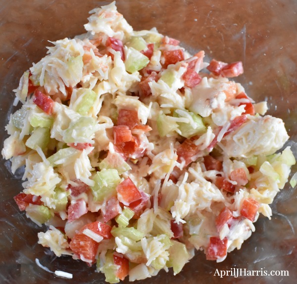 Crab, celery and red pepper mixed together