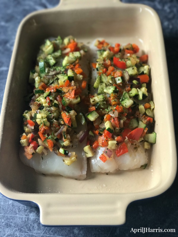 Baked Cod with a Sautéed Veggie Topping April J Harris