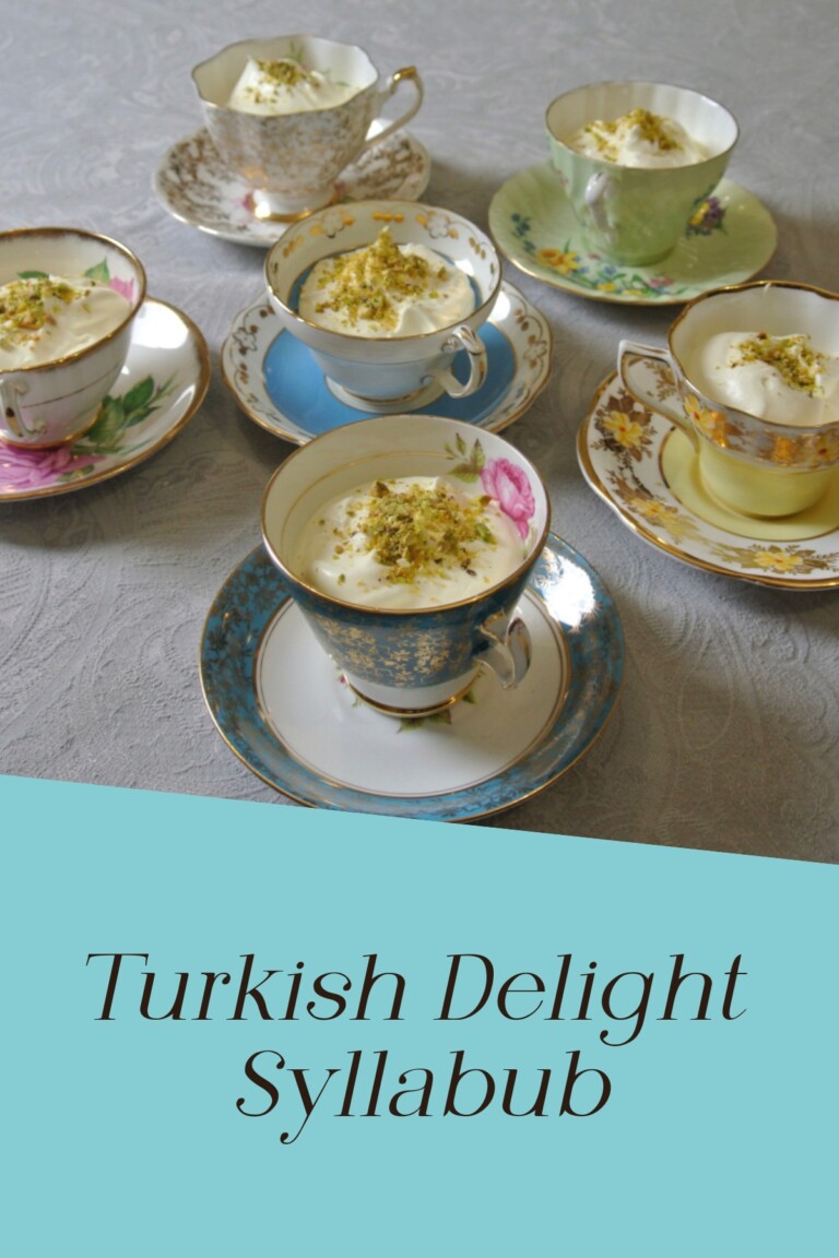 Turkish Delight Syllabub served in vintage tea cups