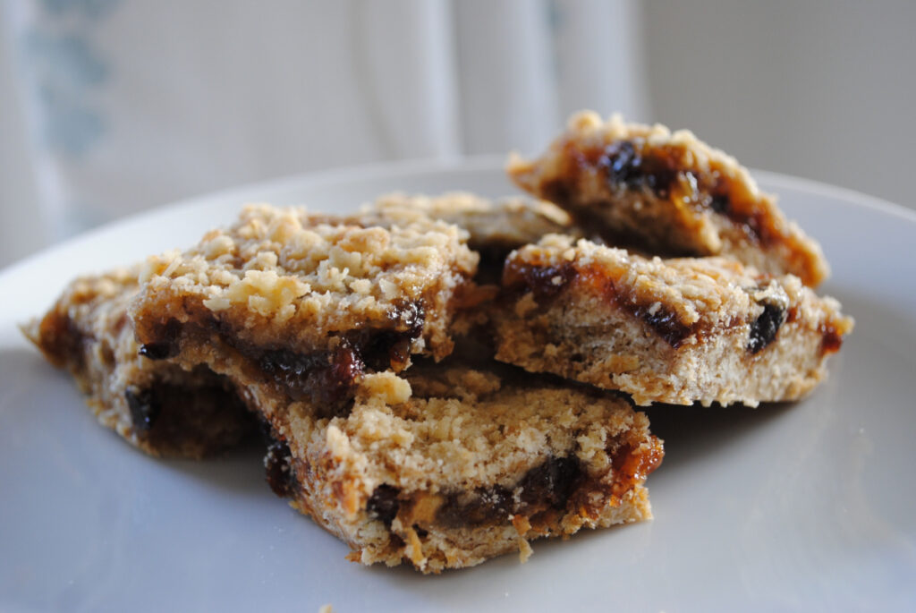 Mincemeat Oat Squares served on a white plate