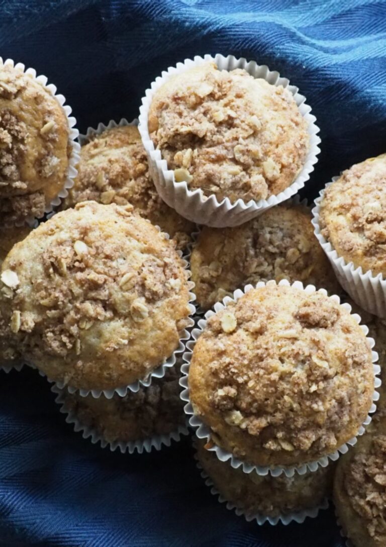 Cinnamon Streusel Yogurt Muffins served in a basket
