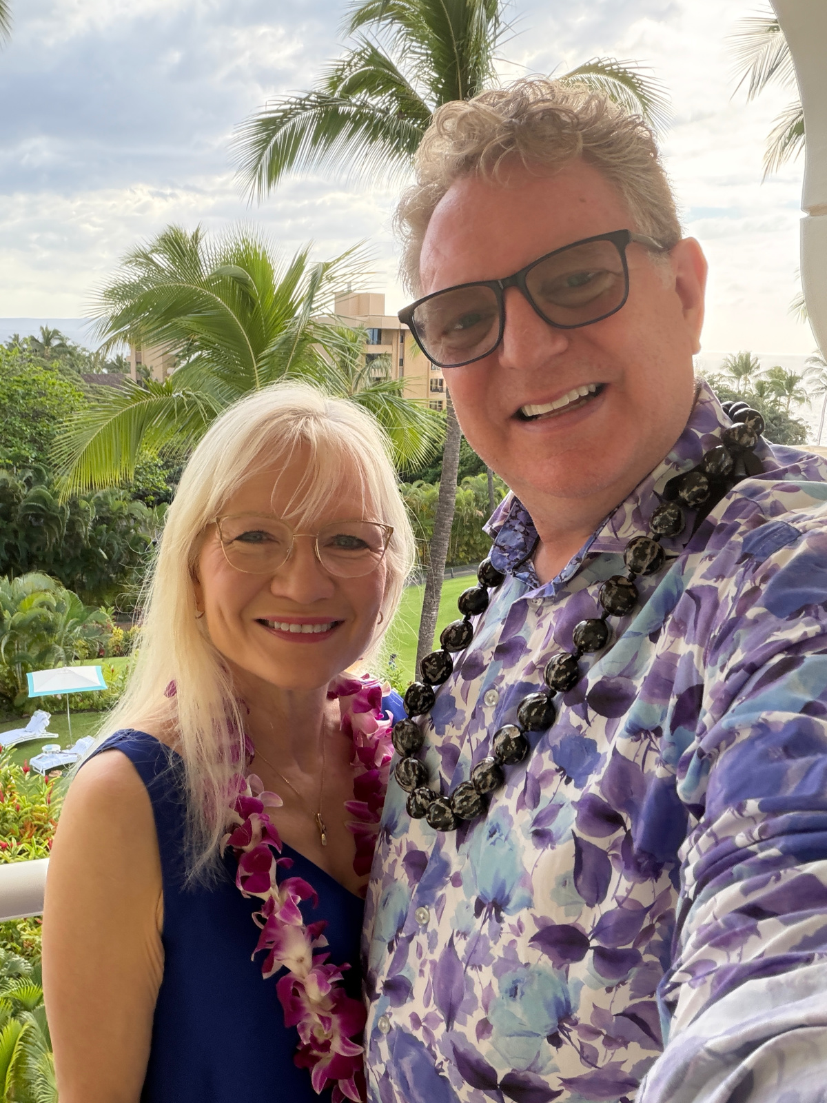Celebrating our 35th wedding anniversary - April and Guy Harris on a balcony in Maui