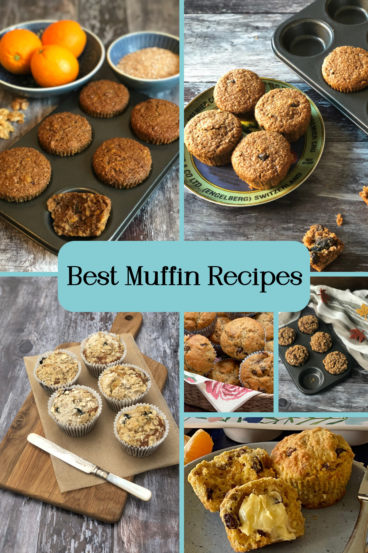 a photo collage of various muffin recipes