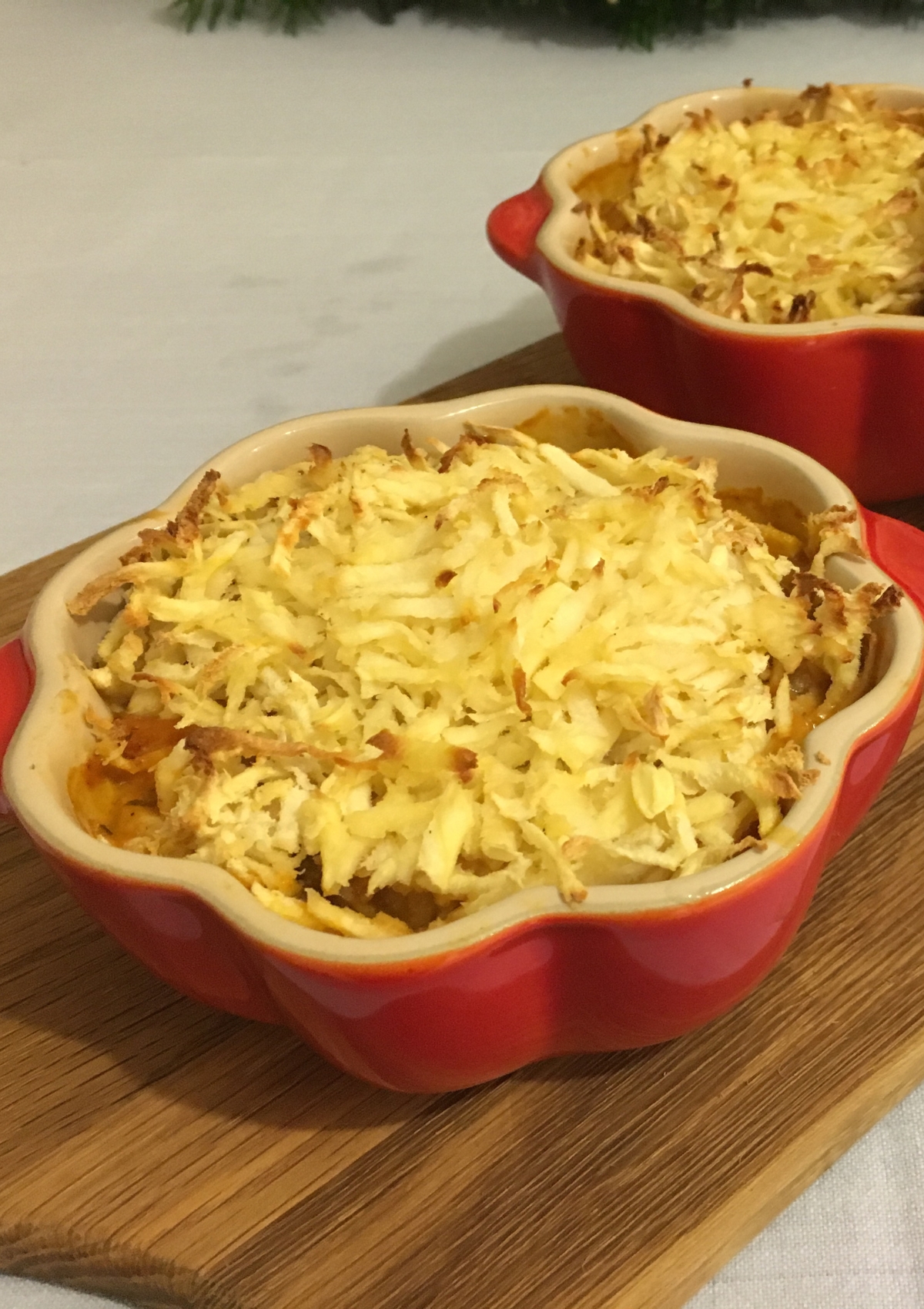 Two individual Parsnip Topped Vegetable Pot Pies