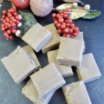 pieces of a Maple Fudge recipe on a slate serving board