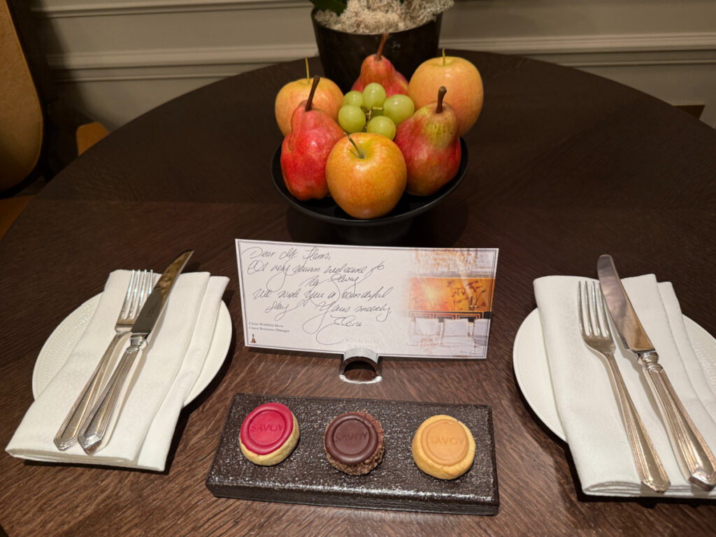 Thoughtful welcome gift including a fruit bowl and three beautiful pastries