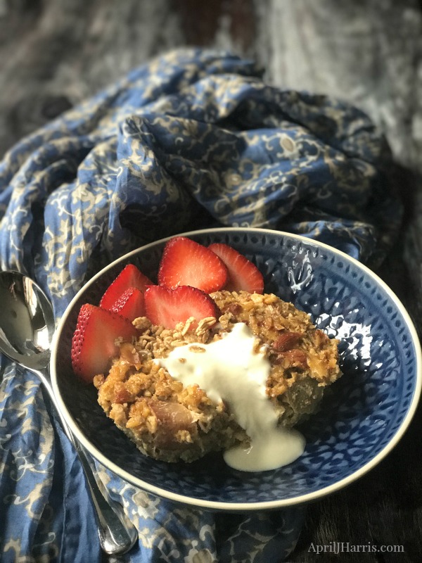 Baked Overnight Oatmeal with Rhubarb and Almonds Recipe - Easy, Healthy and Delicious too