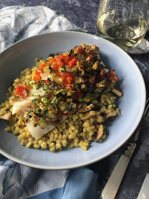 Baked Cod with A Sauteed Veggie Topping - an easy to make dish that's bursting with fresh flavours