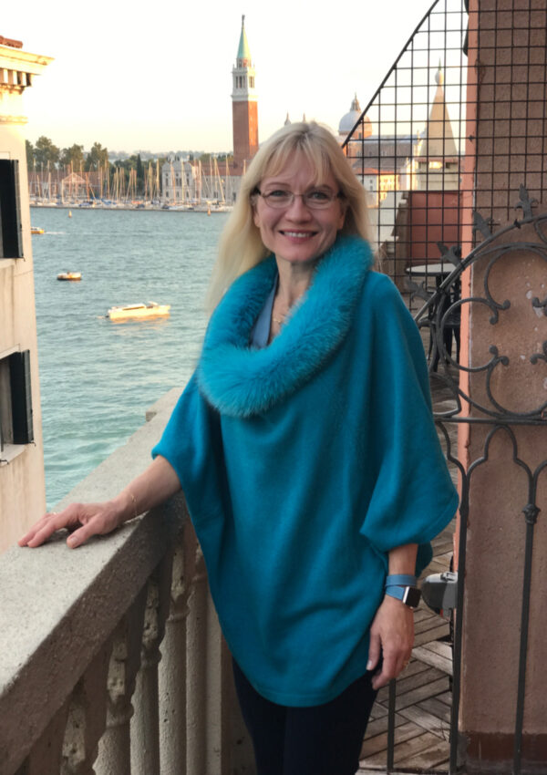 April on the balcony of the suite at the Hotel Danieli