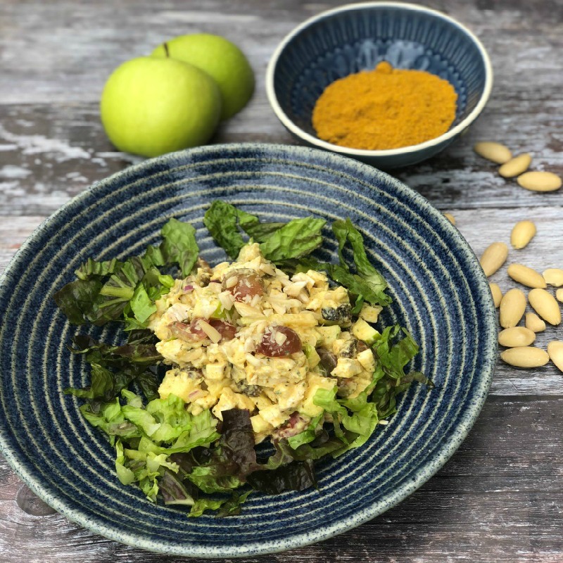 Coronation Chicken is a light and delicious summer salad, a vintage recipe gently spiced with curry powder and sweetened with fresh and dried fruit.