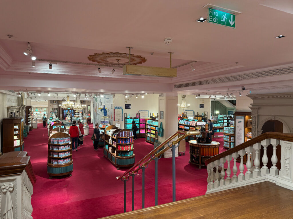 Ground Floor at Fortnum & Mason with aisles full of tea, provisions and treats