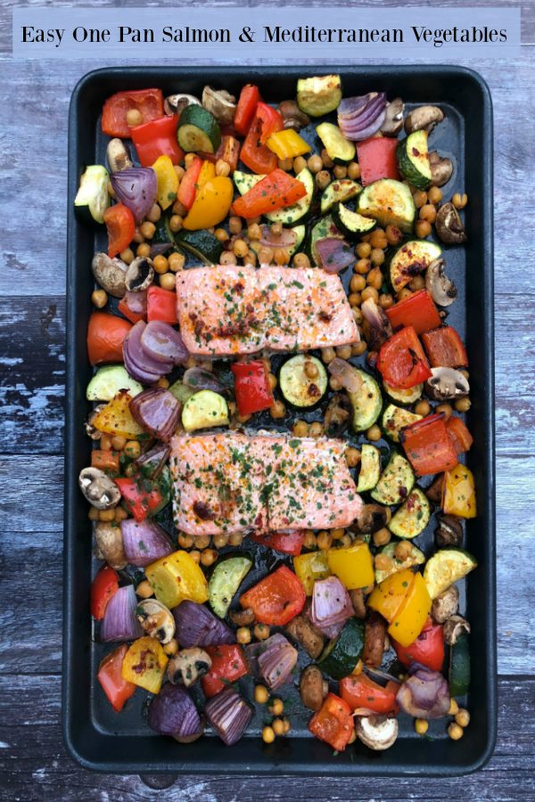 My Easy One Pan Salmon and Mediterranean Vegetables is a deliciously spiced meal that is chock full of healthy ingredients and tastes great!