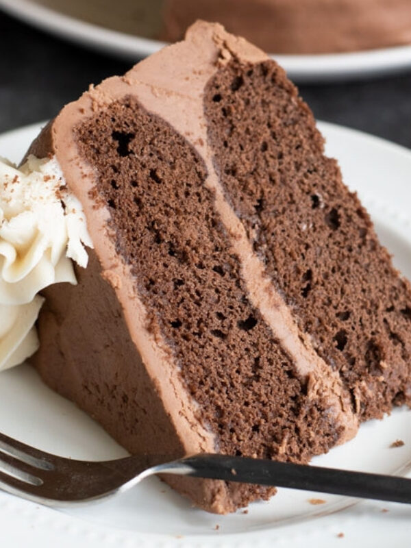 The rich taste of coffee and chocolate along with a hint of spice make my Gluten Free Mocha Cake Recipe - a slice of cake served on a plate