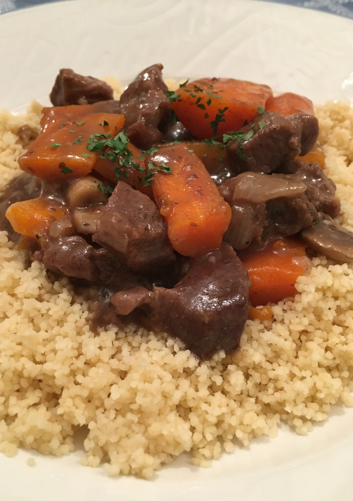 Beef and Ale Stew served on couscous