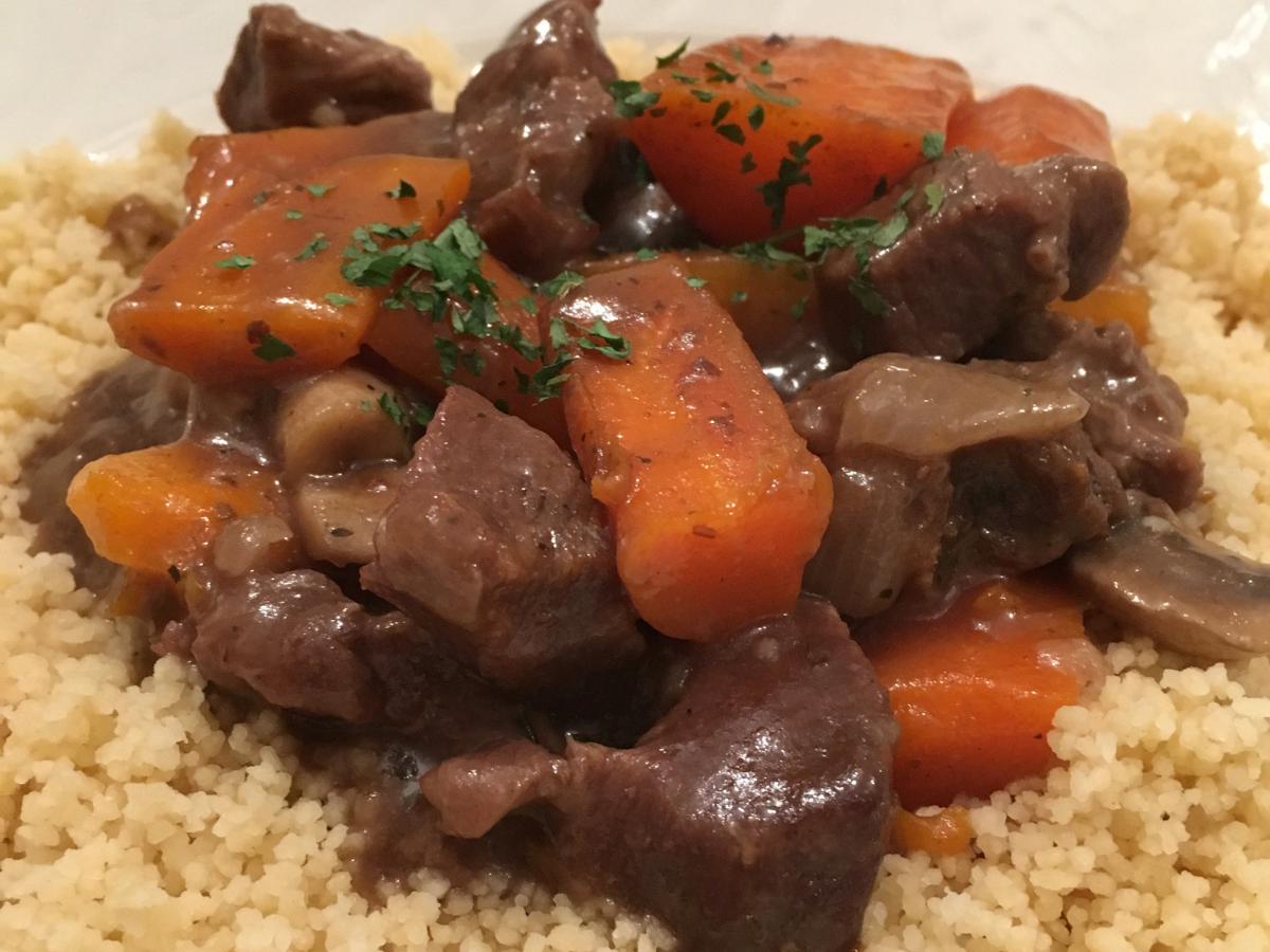 Beef and Ale Stew served over couscous