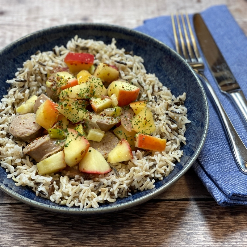 Warm Wild Rice Salad with Sausages and Apples
