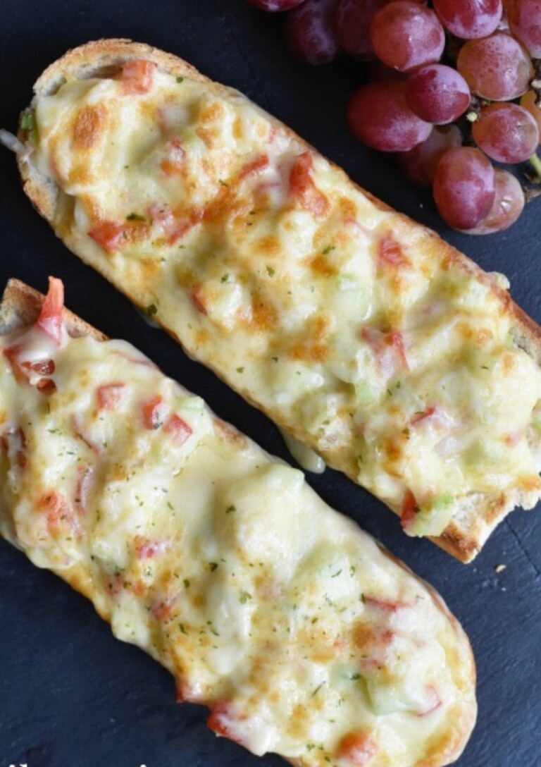 Crab Melts on French Bread with grapes on the side