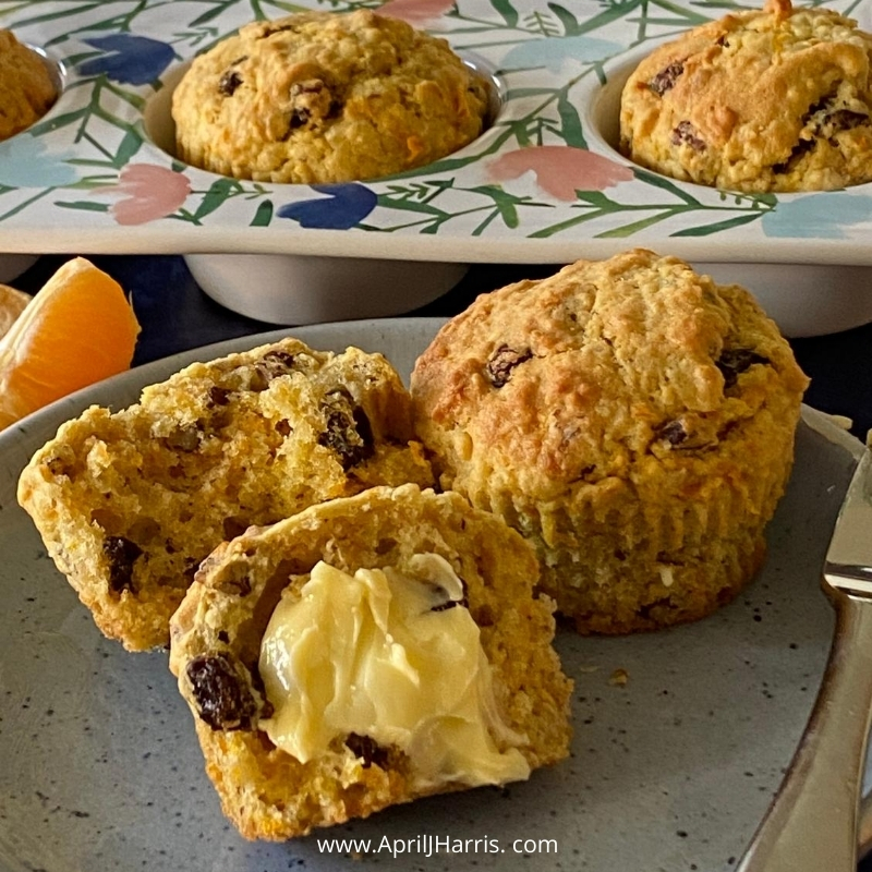 Oat Bran Muffins with Carrot and Orange served with butter