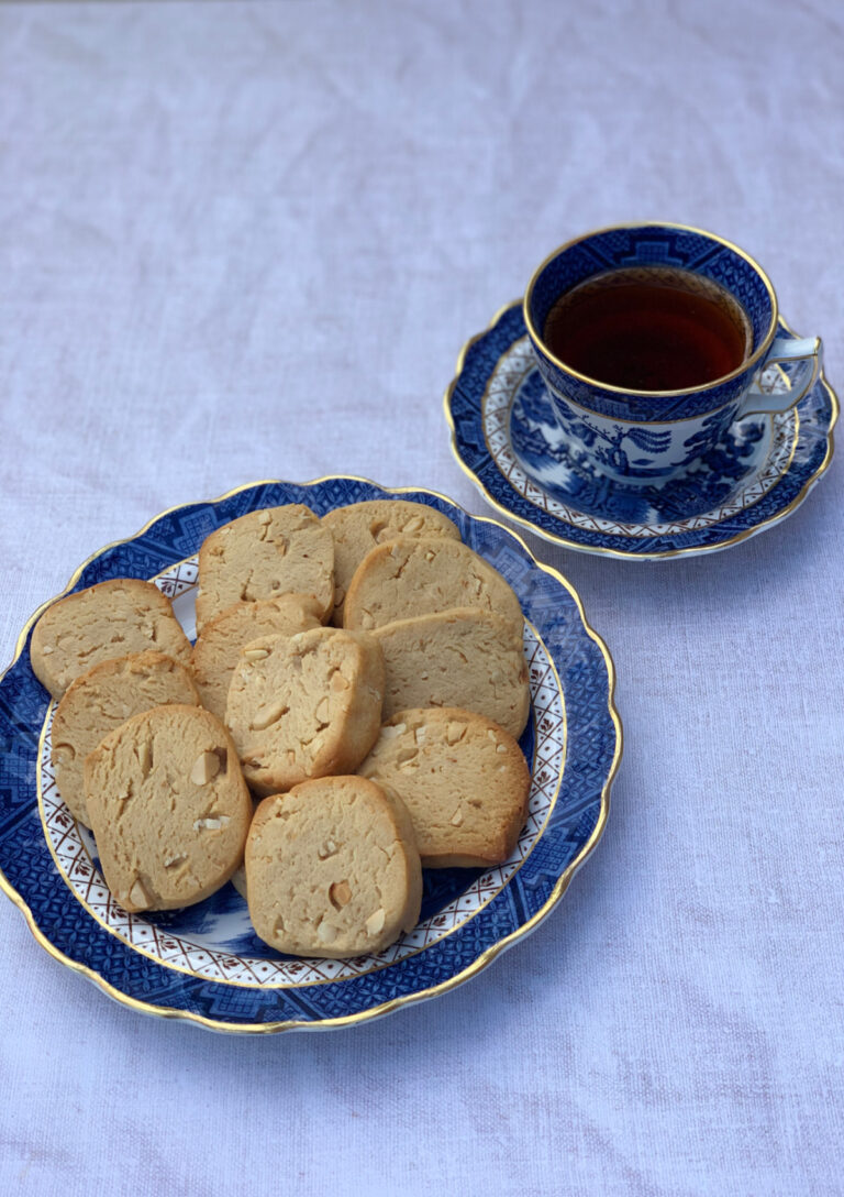 Peanut Butter and Honey Cookies served on a Blue Willow plate