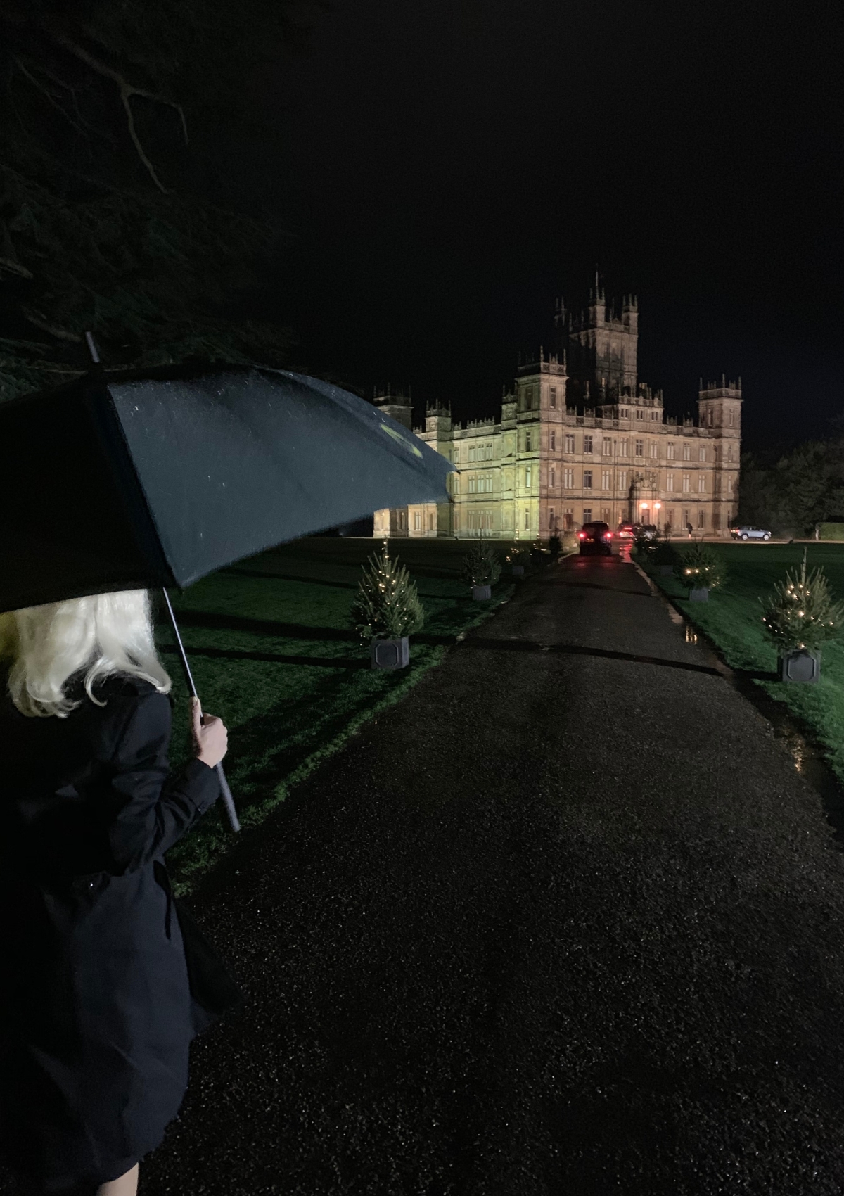 Approaching Highclere Castle - the real Downton Abbey - on foot at night