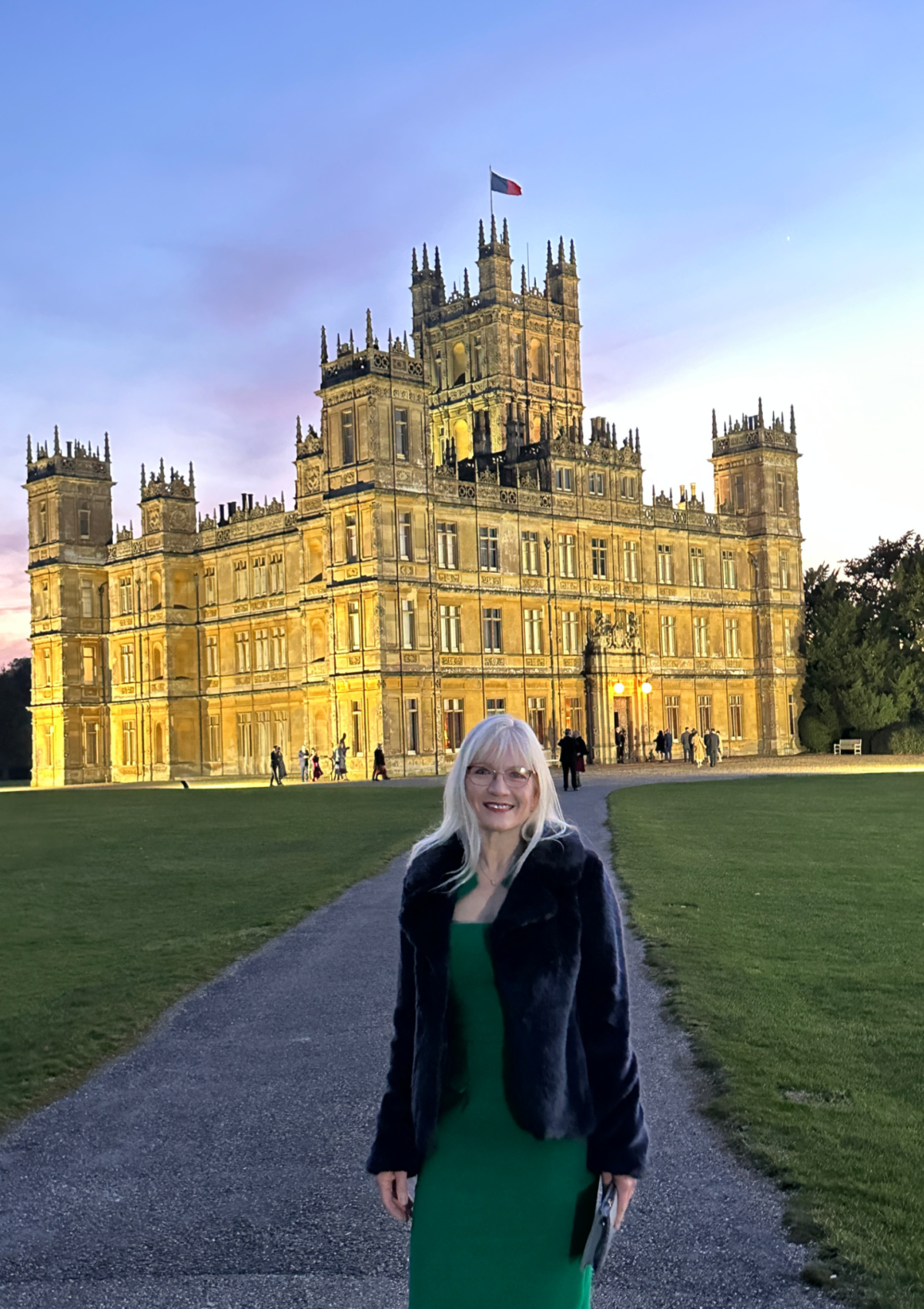 April Harris outside Highclere Castle - an evening at Highclere, the real Downton Abbey