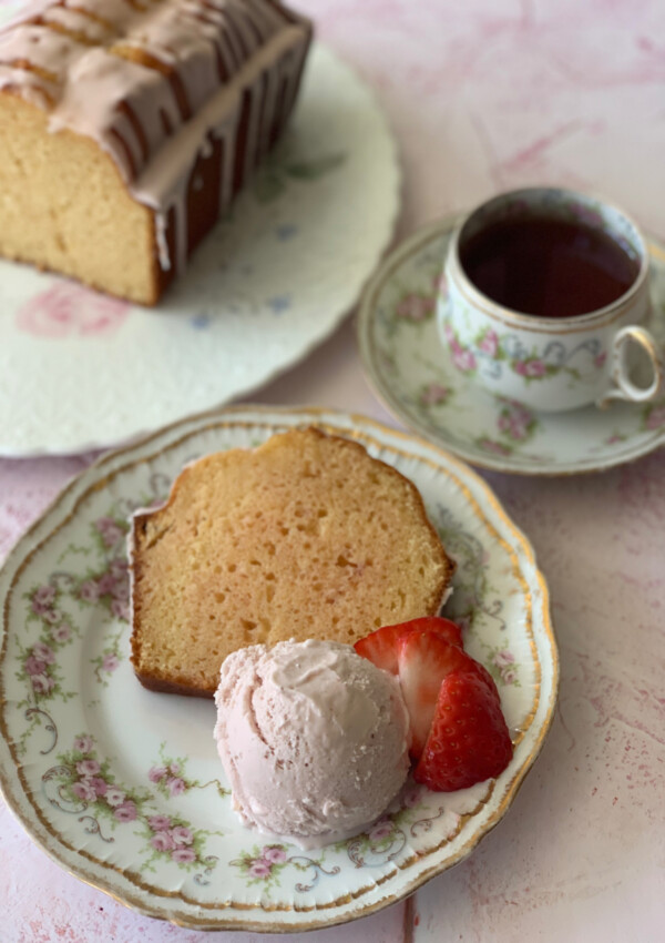 a slice of Rhubarb and Ginger Cake served on a plate