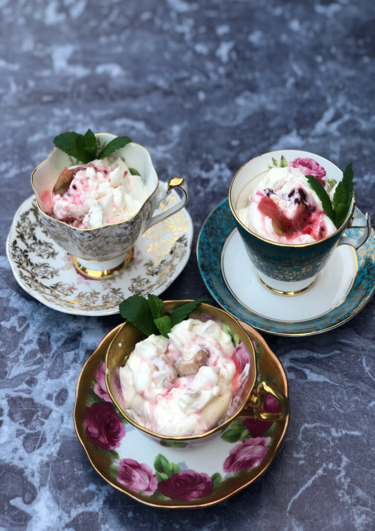Gooseberry Fool served in teacups