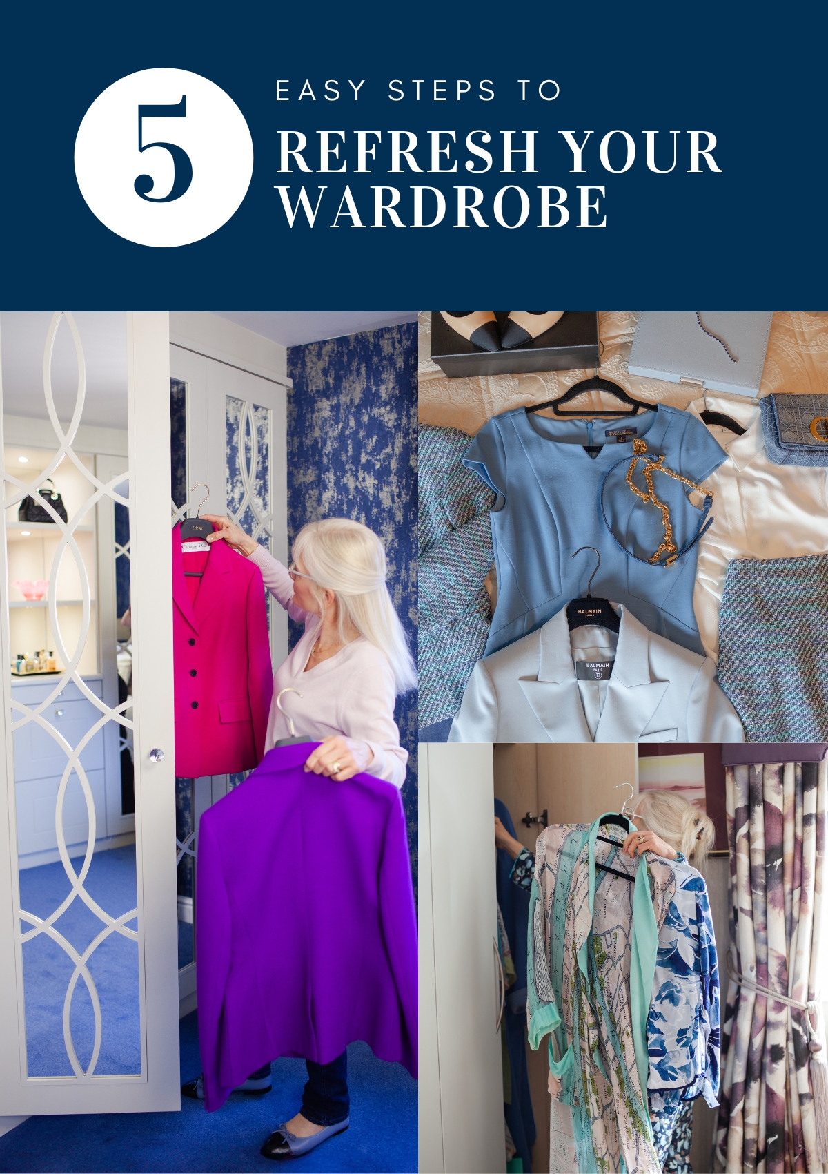 A collage of images of a closet edit for a wardrobe refresh