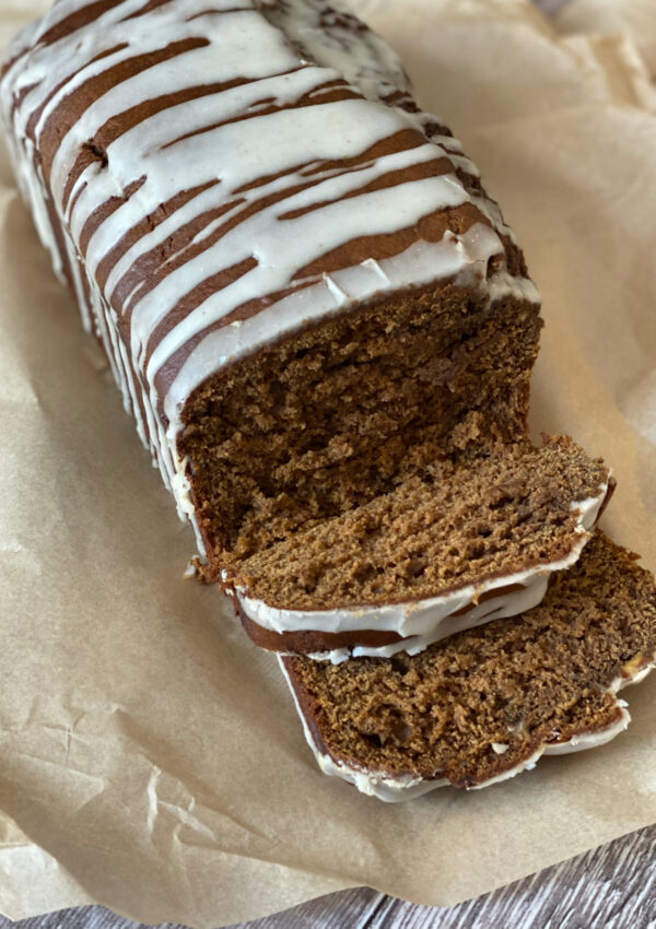 Banana Gingerbread Loaf Cake sliced
