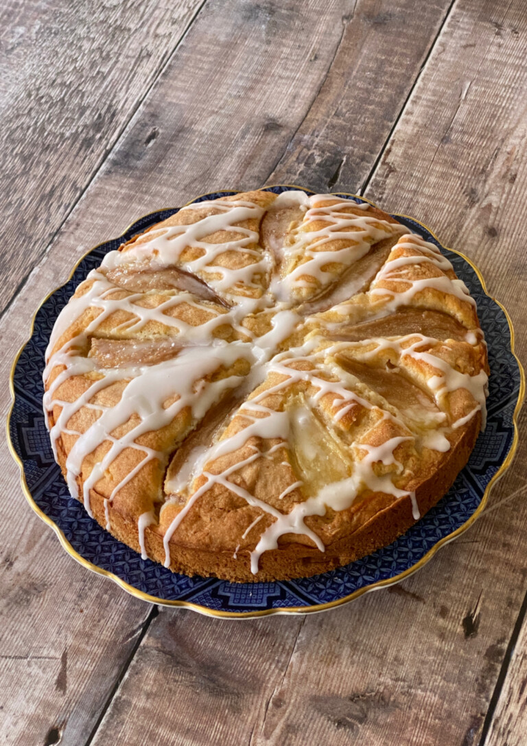Pear and Ginger Cake on a Blue Willow Plate