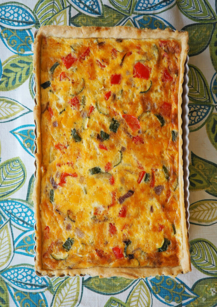 A whole Easy Vegetarian Quiche still in its baking pan