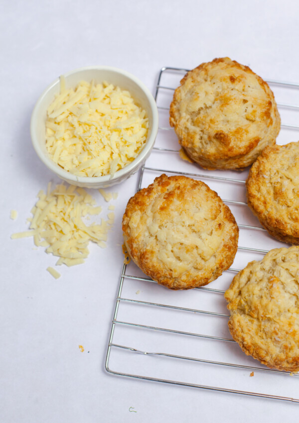 Cheese scones on a cooling rack