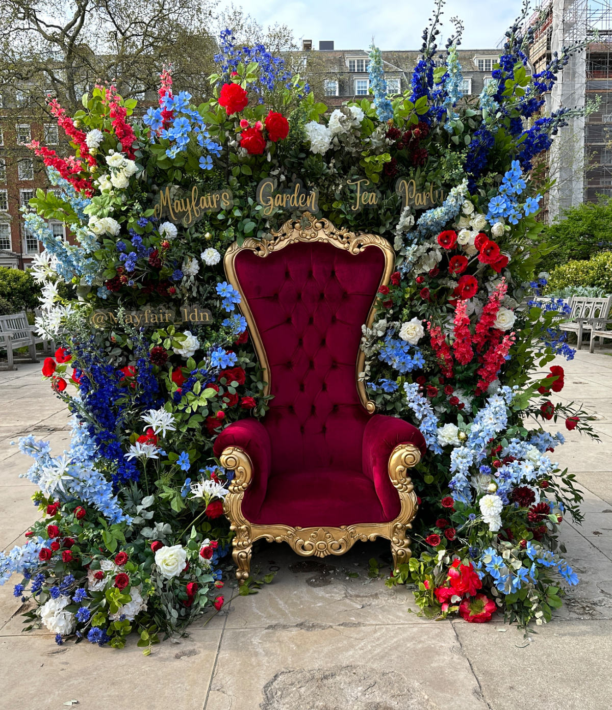 A throne surrounded by flowers in Grosvenor Square