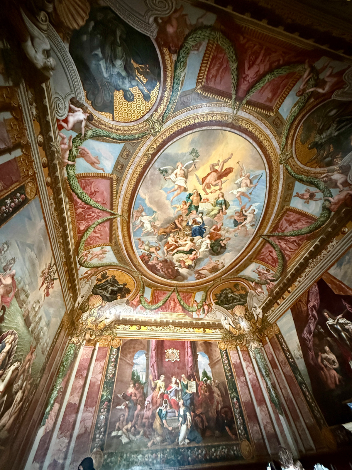 Painted wall and ceiling decorations by Antonio Verrio in the Queen's Apartments at Hampton Court Palace