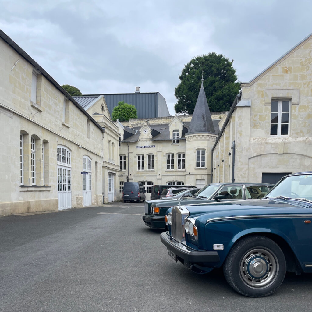 Our Rolls Royce Shadow II and Bentley Turbo R parked in the car park at Bouvet Ladubay in Saumur
