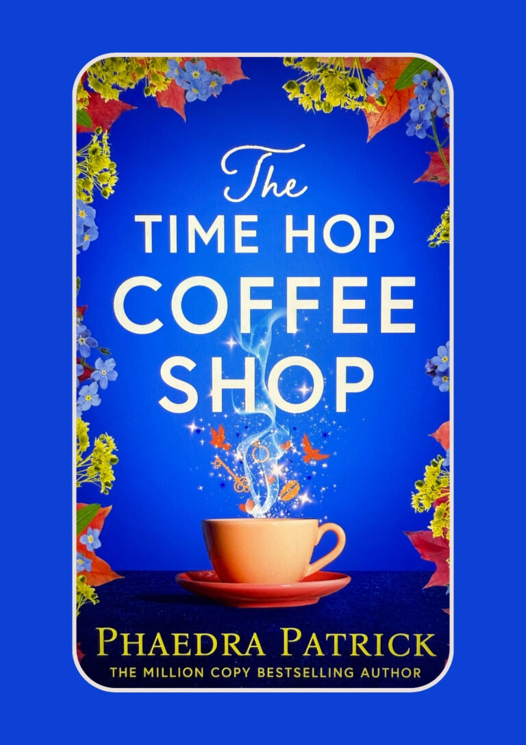 Header image for a book review - A photograph of the front cover of an ebook of The Time Hop Coffee Shop book by Phaedra Patrick. Image taken by April J Harris